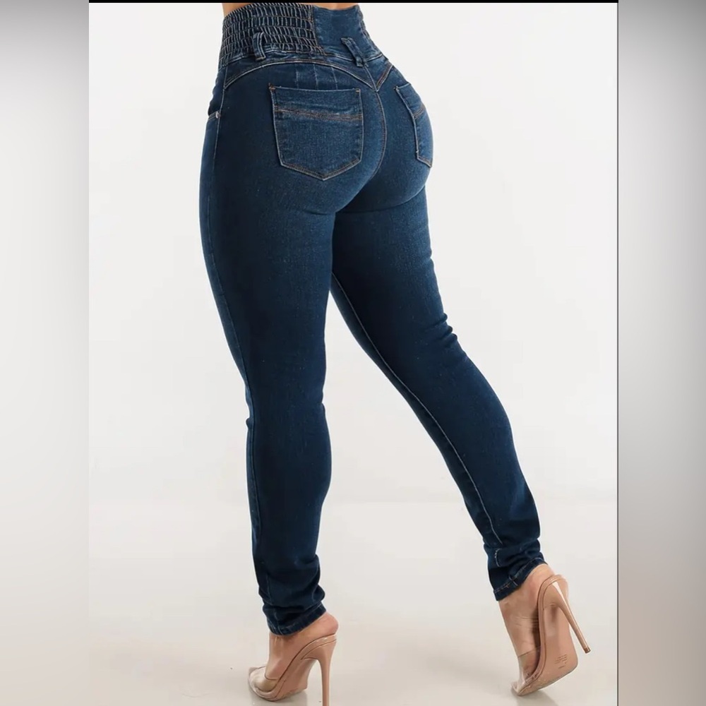 Women's High-Waist Bootcut Jeans Sexy Stretch Denim Deep Blue Blend Flare Leg M - Picture 2 of 15